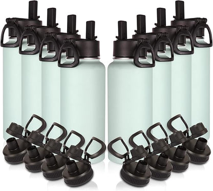 Volhoply 32 oz Insulated Water Bottles Bulk 8 Pack with Straw Lid & Spout Lid,Stainless Steel Sports Water Bottle,Double Wall Vacuum Cups,Leakproof Wide Mouth Metal Flask for Hiking,Camping(Fog,8)