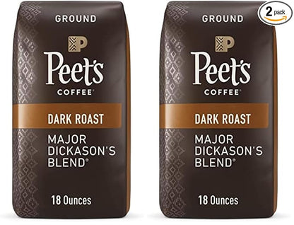Peet's Coffee, Dark Roast Ground Coffee - Major Dickason's Blend 36 Ounces (2 Bags of 18 Ounces)