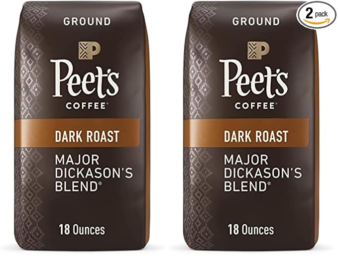 Peet's Coffee, Dark Roast Ground Coffee - Major Dickason's Blend 36 Ounces (2 Bags of 18 Ounces)