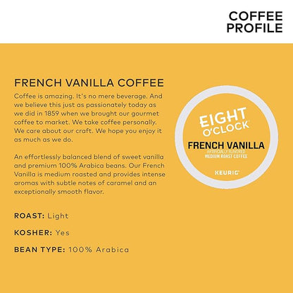 Eight O'Clock Coffee French Vanilla, Single-Serve Keurig K-Cup Pods, Flavored Light Roast Coffee, 48 Count
