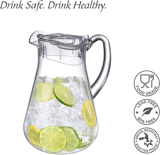 Amazing Abby - Droply - Plastic Pitcher (64 oz, 2 Quart), Clear Water Pitcher with Lid, Fridge Jug, BPA-Free, Shatter-Proof, Great for Iced Tea, Sangria, Lemonade, Juice, Milk, and More
