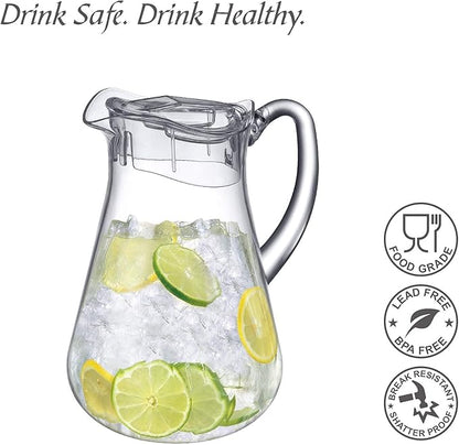 Amazing Abby - Droply - Plastic Pitcher (64 oz, 2 Quart), Clear Water Pitcher with Lid, Fridge Jug, BPA-Free, Shatter-Proof, Great for Iced Tea, Sangria, Lemonade, Juice, Milk, and More