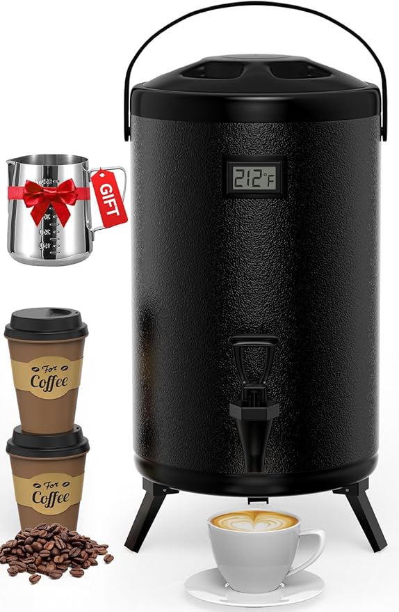 Insulated Beverage Dispenser 2 Gallon, Hot Drink Dispenser with 304 Stainless Steel Interior, Hot Water Dispenser for Parties, Hot Water Urn with Stand for Coffee Chocolate Tea, Black,HP2