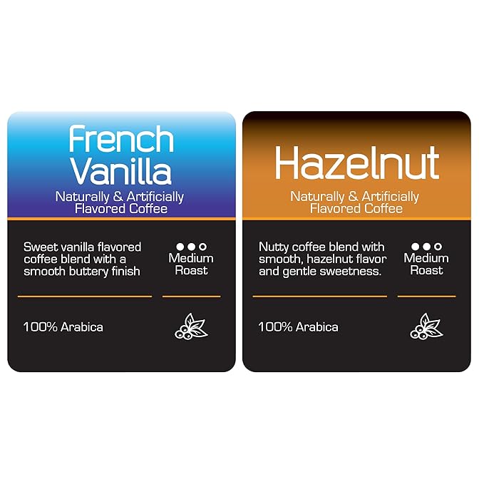 Roast Ridge Single Serve Coffee Pods for Keurig K-Cup Brewers, Variety Pack, Medium Roast, 100 Count (50 each: French Vanilla, Hazelnut)