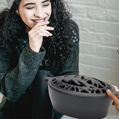 Wood Stove Steamer 2.5 Quart, Wood Stove Humidifier with Decorative Wolf Pattern, Cast Iron Steamer for Wood Stove Rust Resistant Matte Black