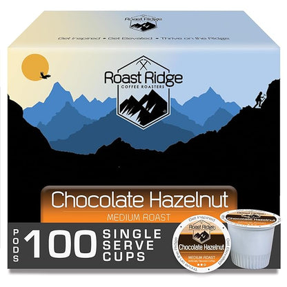 Roast Ridge Single Serve Coffee Pods for Keurig K-cup Brewers, Chocolate Hazelnut Blend, Medium Roast, 100 Count