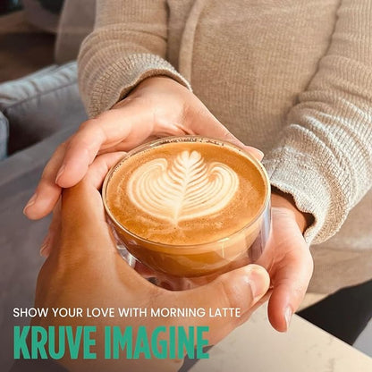 KRUVE IMAGINE Coffee Cups - Handcrafted Double-Wall Glass Cups (Set of Two, 8.5oz/250ml) - Perfect for Latte Art and Espresso - Durable Borosilicate Glass - Ideal Gift for Coffee Mugs Lovers - Latte