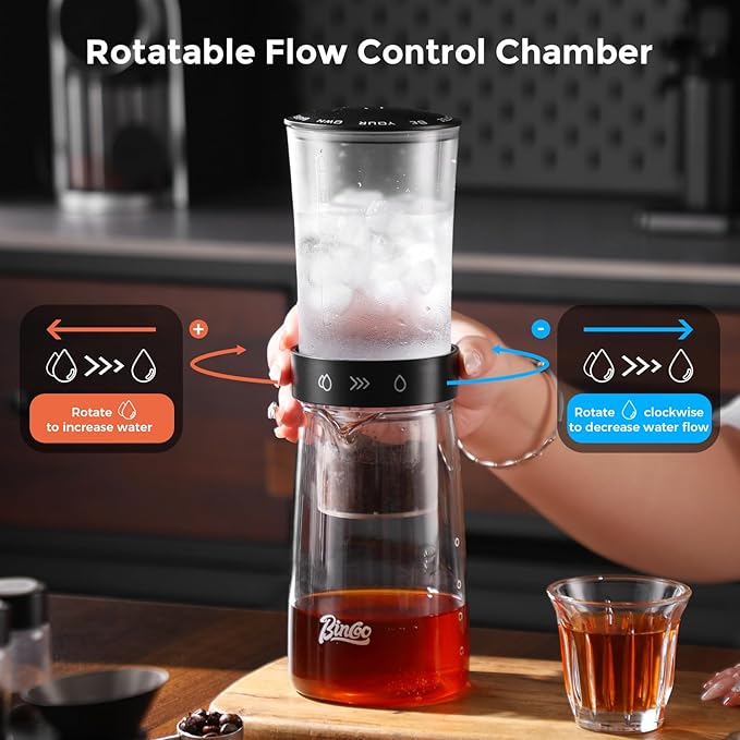 Bincoo Glass Ice Coffee Dripper with Adjustable Dripe Flow Control, Cold Brew Coffee Maker - 450ML, Precision Drip Brewer Tower for Smooth, Low-Acidity Cold Brew Concentrate