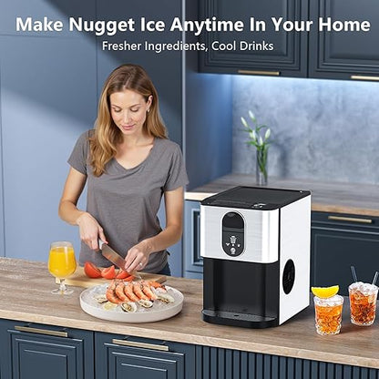 Portable Nugget Ice Maker Countertop, Self-Dispensing Pebble Ice Maker, 44 lbs/Day Soft Chewable Pellet Ice Machine for Home, Kitchen, Bar, Single Button Operation, Compact Design Ice Making Machine