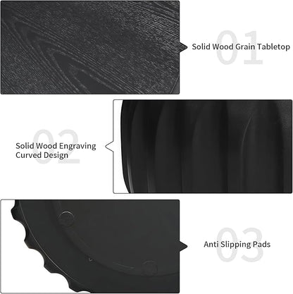 31.5" Drum Coffee Table Modern Round Coffee Table Wood Fluted Centry Table with Solid Wood Veneer for Living Room, Easy Assemble, Black