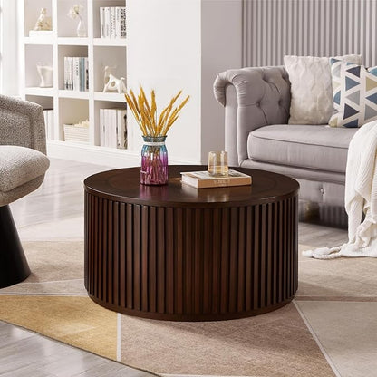 Round Coffee Table for Living Room, Lift Top Coffee Table with Large Storage Compartment, Wood Center Table for Office, No Need Assembly (31x31x16 in)