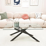 Load image into Gallery viewer, Black Glass Coffee Table Set of 3 Modern End Table Living Room Side Table, Geometric Metal Legs 39.4 Inch Clear Rectangle Center Cocktail Tables, Black