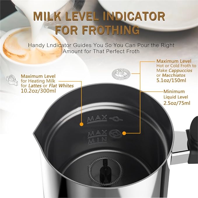 Milk Frother, Automatic Milk Steamer with New Foam Density Feature, Electric Frother with Hot or Cold Milk Function for Coffee, Cappuccino and Breakfast