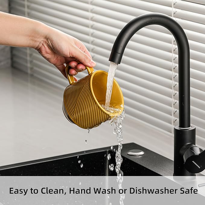 Stackable Coffee Mugs Set: 13 oz Ceramic Stacking Cups for Cappuccino Latte Tea - Microwave Safe Mug for Home & Office - 4 PCS, 4 Color Assorted