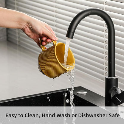 Stackable Coffee Mugs Set: 13 oz Ceramic Stacking Cups for Cappuccino Latte Tea - Microwave Safe Mug for Home & Office - 4 PCS, Mustard Yellow