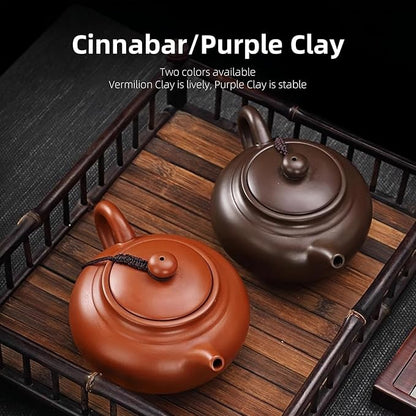 Chinese Clay Teapot, Yixing Xishi Zisha Tea Pot, Handmade Pottery Purple Sand Mud Kungfu Tea Set Kettle,14oz Zhuni