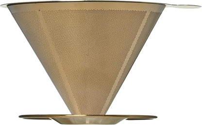 ATHIA Golden Stainless Steel Reusable Coffee Filter, Pour Over Cone Dripper with Fine Mesh, Paperless & Eco-Friendly Design, Fits Most Mugs, Carafes & Coffee makers (Golden, Standard)
