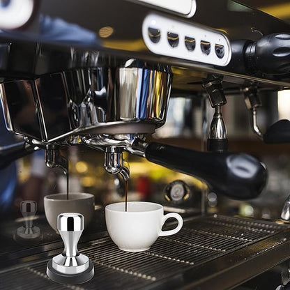 Coffee Tamper 49mm - Espresso Coffee Press with Silicone Tamper Mat for Home & Café