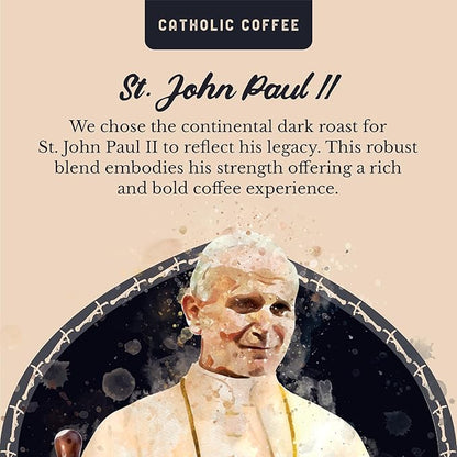 Catholic Coffee Pope St. John Paul II | Peruvian Dark Roast Whole Bean Coffee – Cedar & Chocolate Notes | 12oz Bag – Bold Catholic Gift Inspired by a Modern Saint