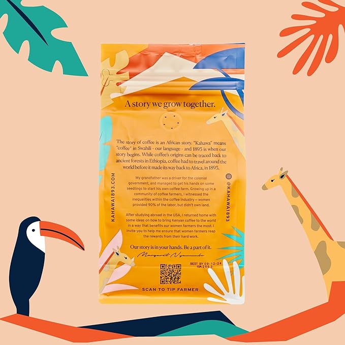 Kahawa 1893 Ground Coffee Medium-Light Roast Tanzania Peaberry Blend 12 Oz - As Seen on Shark Tank, High Antioxidants, Naturally Sweet, Organically Grown, Ethically & Sustainably Sourced