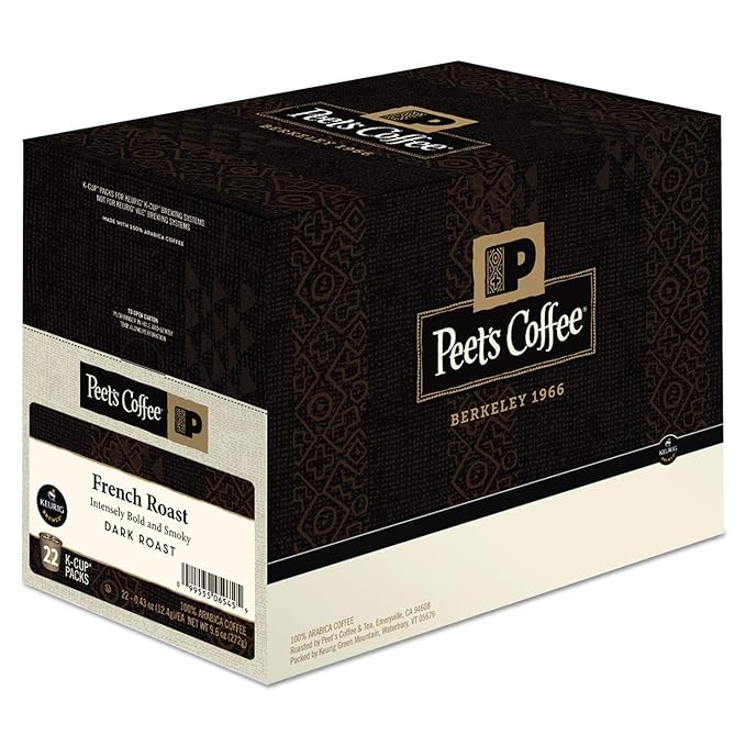 Peet's Coffee French Roast, Dark Roast, 22 Count Single Serve K-Cup Coffee Pods for Keurig Coffee Maker