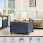 Load image into Gallery viewer, Farmhouse Coffee Table with Hidden Storage, 59 Gallon Square Center Table for Living Room, Rustic Wood Cocktail Tables with Flip-Top Lids, Farm House Tables with Wooden Gourd Feet, Navy Blue