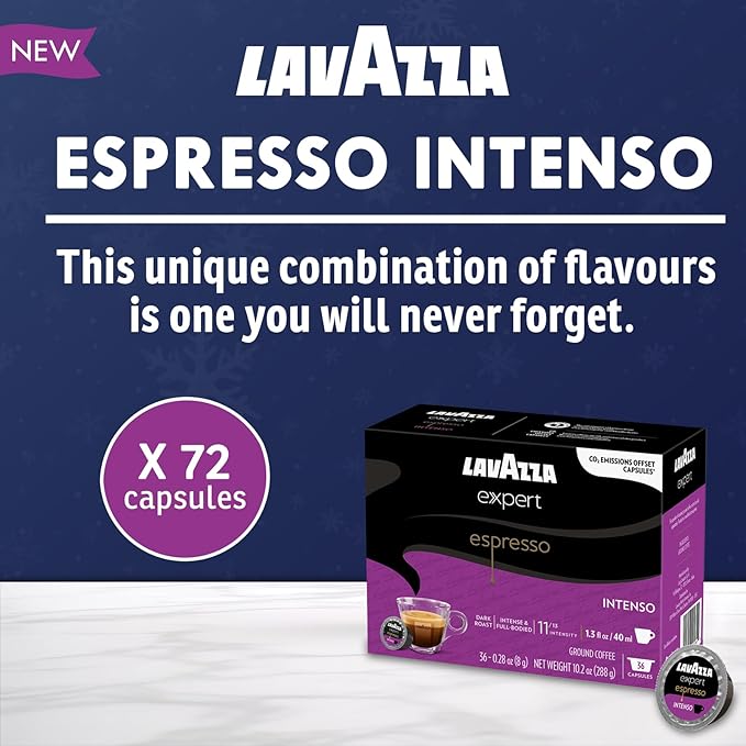 Lavazza Expert Espresso Intenso Capsules – 72 Count – Dark Roast Coffee Pods with Arabica & Robusta Blend – Bold Flavor & Rich Crema – Compatible with Lavazza Classy Machines