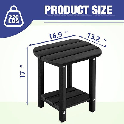 LZRS Outdoor Side Table - 2-Tier Adirondack HDPE Patio End Table for Pool, Porch,Balcony & Backyard,Weather Resistance for Indoor and Outdoor use(Black)