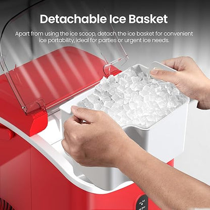 Nugget Ice Maker Countertop with Self-Cleaning Function, 35lbs/Day, Portable Ice Machine with Handle, One-Click Operation, Compact Design, Sonic Pellet Ice for Home(Red)