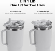 30oz Tumbler with Handle, Insulated Leak Proof Coffee Travel Mug with Straw Lid Double Wall Stainless Steel Vacuum Tumblers Metal Cup Keep Hot and Iced Drink for Gym, Office, Camping, White 1 Pack