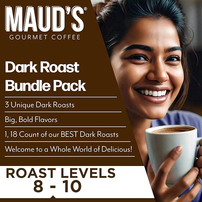 Maud's Dark Roast, French Roast & Espresso Coffee Pods Bundle, 54 ct, Recyclable Single Serve Pods – 100% Arabica Coffee, Compatible with Keurig K Cups Maker
