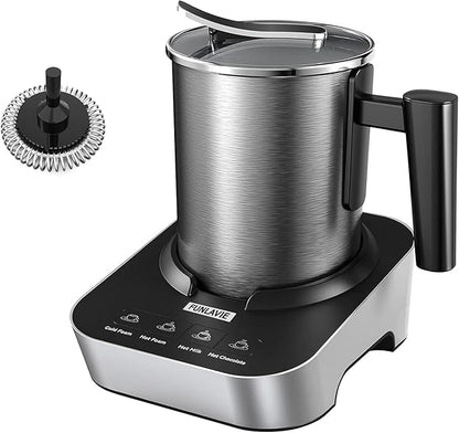 4-in-1 Electric Milk Frother and Steamer, 400ml(13.5oz) Stainless Steel Pitcher with Auto Shut-Off, Hot & Cold Foam Maker and Milk Warmer for Lattes, Cappuccinos, Macchiato, Dishwasher Safe