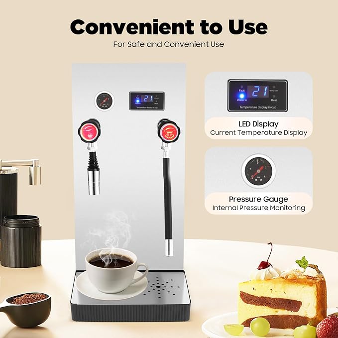 Commercial Milk Steamer, 2500W 110V Commercial Milk Frother, 8L/ 2.1Gal Coffee Milk Foam Machine Steamer with LED Display, Coffee Foam Maker for Bars, Milk Tea Shops