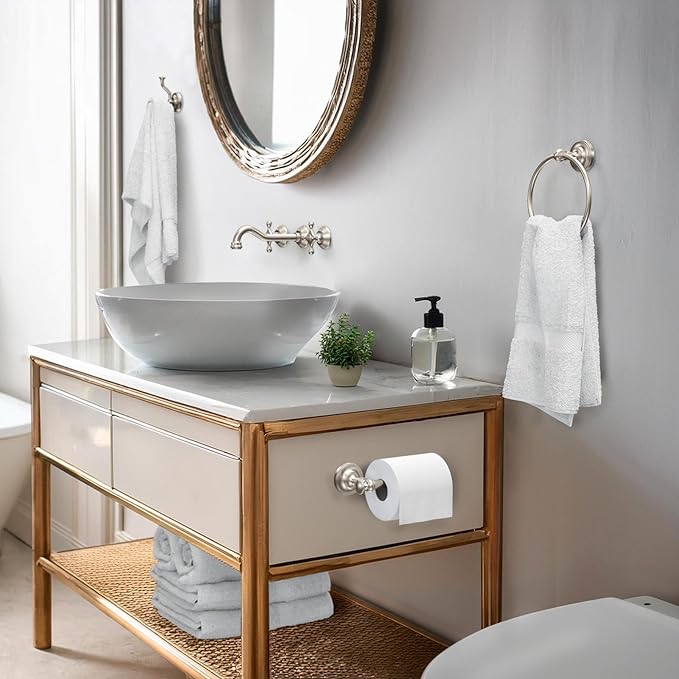 Tavern 3-Piece Kit, Satin Nickel, Toilet Paper Holder, Towel Ring, Robe Hook