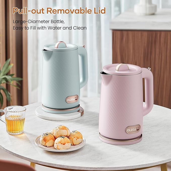 OLEGA Electric Kettle - 1500W Electric Tea Kettle 1.8L Stainless Steel Inner Electric Kettles for Boiling Water Auto Shut Off Boil-Dry Protection Electric Water Kettle for Coffee Tea Pink