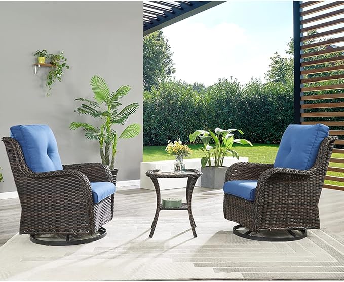 HUMMUH Patio Wicker Side Table Outdoor, Rattan End Table Glass Top Coffee Table with Storage Brown