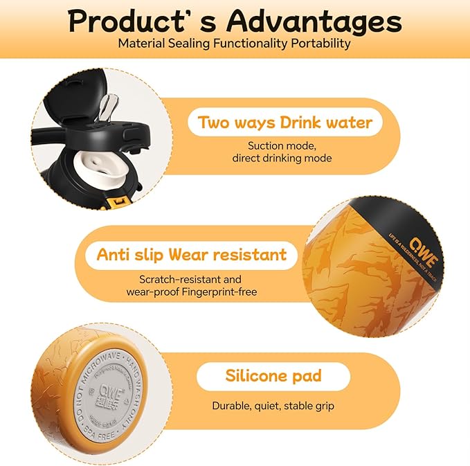 QWE Large Insulated Water Bottle with Straw&Lids,1200ml/40oz Vacuum Sealed Sport Bottles,Double Drinking,Stainless Steel Tumbler with Handle,LeakProof,BPA-Free,for Hiking,Gym,camp (Mountain Orange)