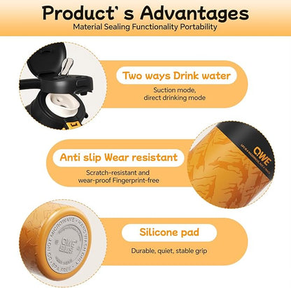 QWE Large Insulated Water Bottle with Straw&Lids,1200ml/40oz Vacuum Sealed Sport Bottles,Double Drinking,Stainless Steel Tumbler with Handle,LeakProof,BPA-Free,for Hiking,Gym,camp (Mountain Orange)