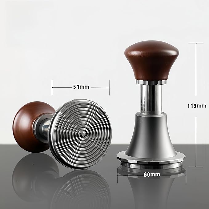 Coffee Expresso Hand Tamper Wooden Handle 3 Spring Loaded Calibrated 30lbs Sound Feedback for Espresso Machine 51mm