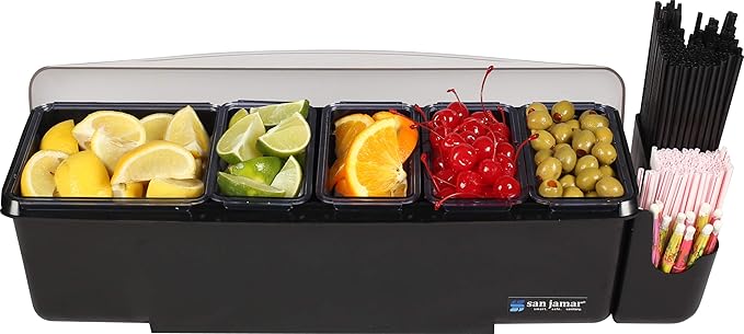 San Jamar Dome Garnish Center 5 Tray with Dome Lid for Kitchen, Bar, And Restaurants, Plastic, 8 Pints, Black