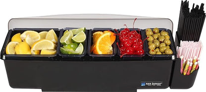 San Jamar Dome Garnish Center 5 Tray with Dome Lid for Kitchen, Bar, And Restaurants, Plastic, 8 Pints, Black