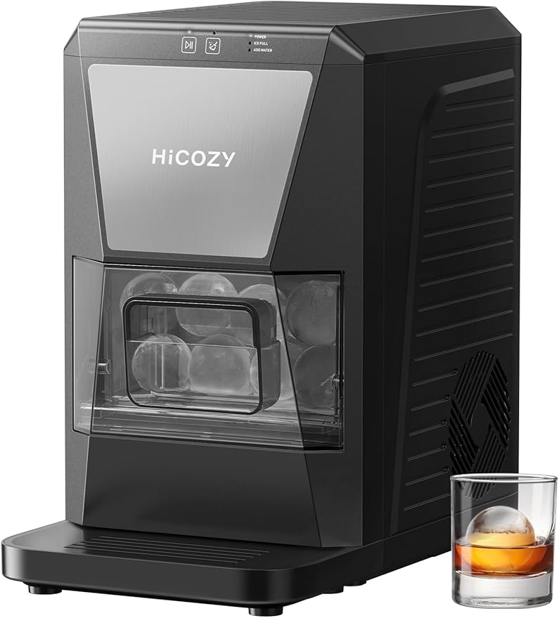 HiCOZY B1 Clear Ice Ball Maker Countertop,Sphere Ice Maker with IcyGem Technology,2 Ice Balls in 60Mins,40 pcs/Day, Self-Cleaning Ice Machine with Ice Tong for Cocktails, Whiskey & Bourbon