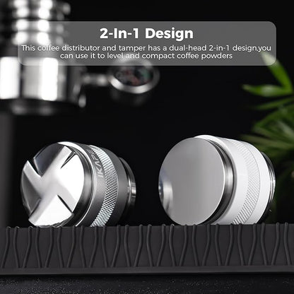IKAPE Coffee Products, 53mm Coffee Distributor & Hand Tamper, Adjustable Depth Espresso Distributor Fits All 53mm Espresso Portafilter, Compatible with 54MM Breville Bottomless Portafilter (White)