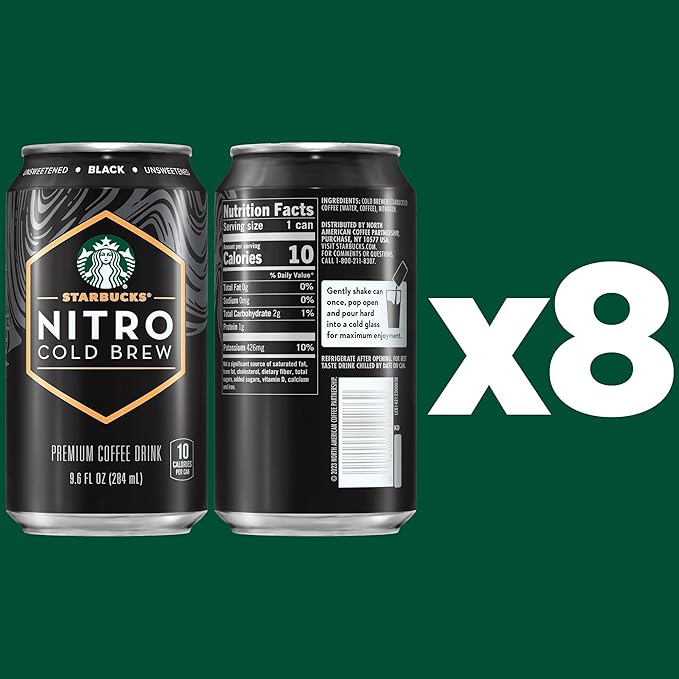 Starbucks - RTD Coffee Nitro Cold Brew, Black Unsweetened, 9.6 fl oz Cans (8 Pack), Iced Coffee, Cold Brew Coffee, Coffee Drink