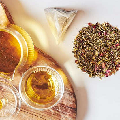 Grace Farms Organic SPEARMINT ROSE Herbal Tea (16 Pyramid Sachets) | Naturally Sweet, Stress Relieving and Caffeine Free | Organic, Fair Trade and Kosher Certified | Delicious Iced Tea | Gives Back 100% of Profits