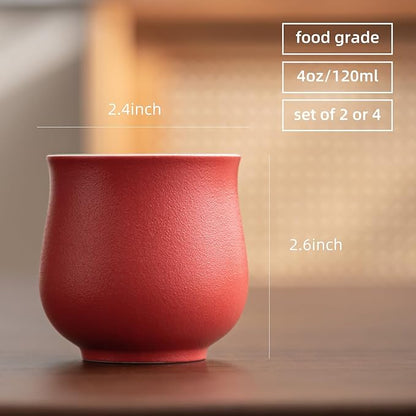 4-Oz Ceramic Espresso Cups Set - Multi-Color, Handle-Free Design for Home & Cafe | Dishwasher-Safe Stoneware Cups (red, 4)