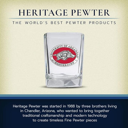 Heritage Pewter University of Arkansas Square Shot Glass | Hand-Sculpted 1.5 Ounce Shot Glass | Intricately Crafted Metal Pewter Alma Mater Inlay