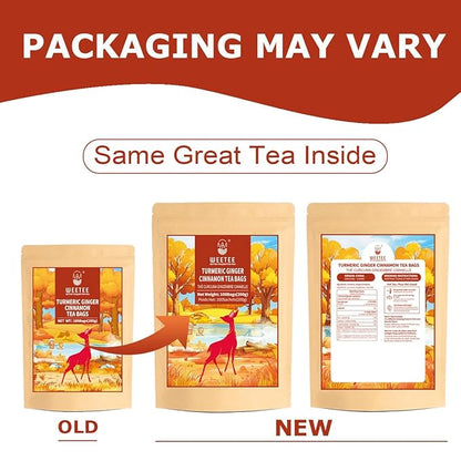 WT WEETEE Turmeric Ginger Cinnamon Tea Bags, Warm & Spicy Turmeric Ginger Herbal Blend Tea, Rich in Antioxidant, Natural Ingredients, Caffeine-free
