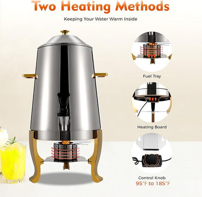 YIYIBYUS 3.5 Gallon Hot Beverage Dispenser, Stainless Steel Coffee Urn Chafer w/Two Heating Methods, Hot Drinks Dispenser for Milk Coffee Tea Water Juice - Parties Event Buffet Catering