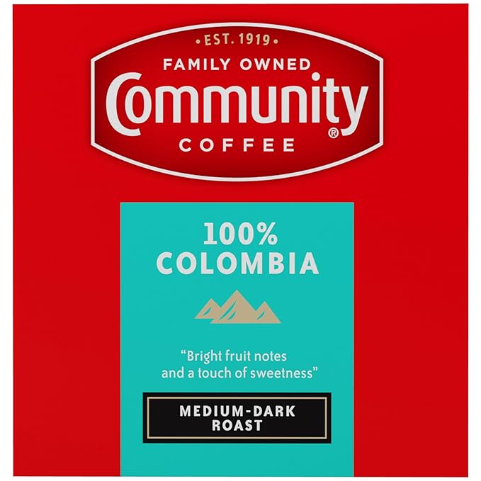 Community Coffee 100% Colombia 72 Count Coffee Pods, Medium Dark Roast, Compatible with Keurig 2.0 K-cup Brewers, 12 Count (Pack of 6)